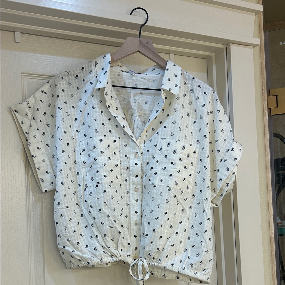 Madewell block print button up top